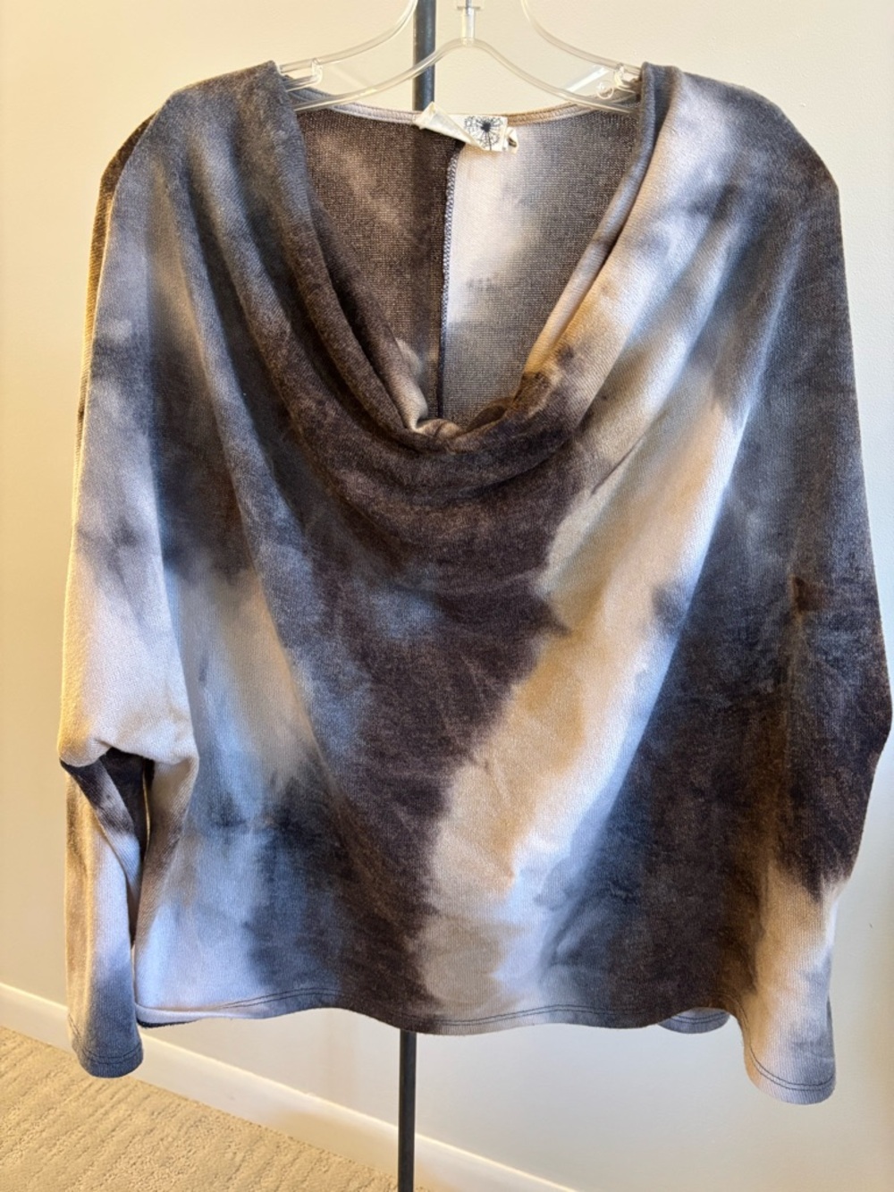 Tie-Dye Cowl Neck Women's Sweater - Brown & Cream